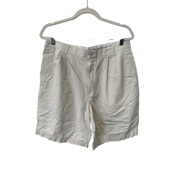 Axis LA Pleated Chino Shorts Size 34 Cream Cotton Tencel Neutral Outdoor Outings - Picture 1 of 7